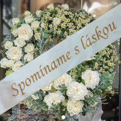 Stuha smútočná SPOMÍNAME S LÁSKOU strieborná so zlatým písmom 4 cm / 170 cm