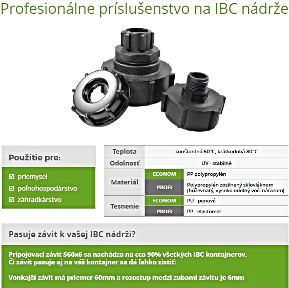 Adaptér na IBC nádrž, závit S60x6 s prípojkou na hadicu S60x6 x priemer 25 mm ECONOM