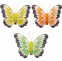 Motýlik žltý, oranžový, zelený so štipcom mix 5 x 5 cm / 3 ks