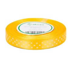 Stuha saténová žltooranžová s bielymi bodkami 1,2 cm / 1 m