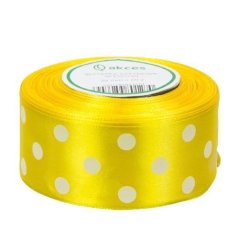 Stuha saténová žltá s bodkami 3,8 cm / 1 m