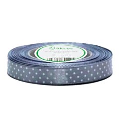 Stuha saténová šedomodrá s bielymi bodkami 1,2 cm / 22 m