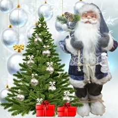 Santa s batohom a lampášom modrý 60 cm