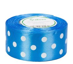 Stuha saténová modrá s bodkami 3,8 cm / 22 m